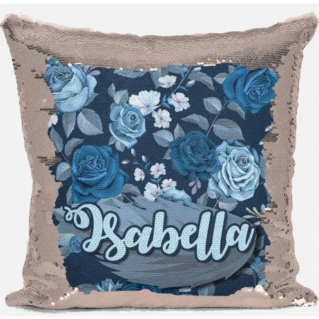 Blue Rose - Sequin Cushion